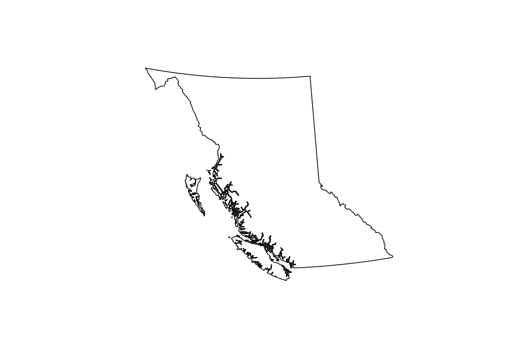 A map of the outline of British Columbia.